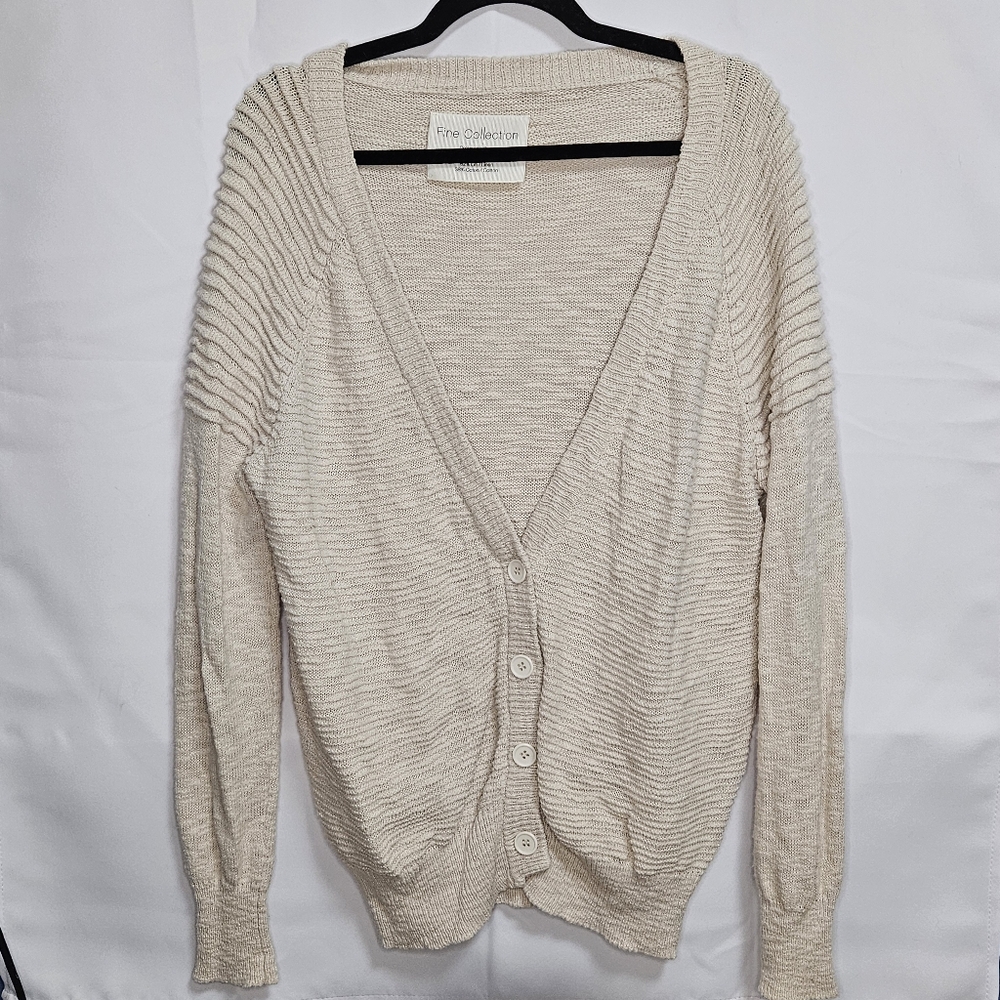 Fine collection women's cream knit long sleeve grandpa cardigan sweater size S